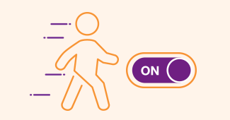 Icon representing a person walking next to an "on" switch.