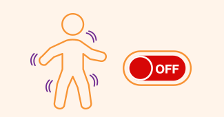 Icon representing a person shaking next to an "off" switch.